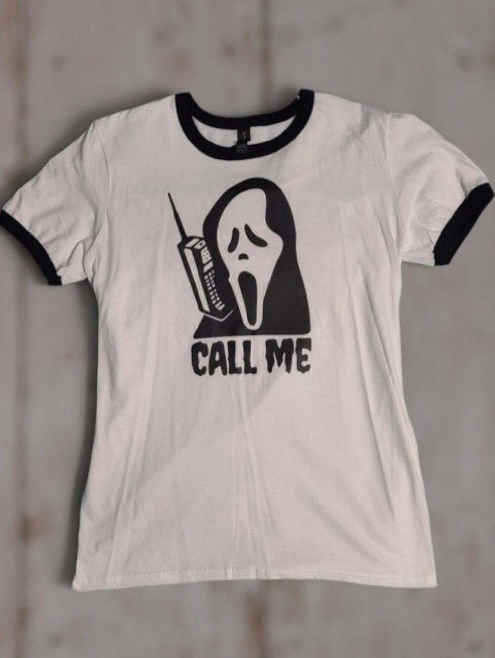 Custom Scream Ghostface CALL ME Retro Ringer Graphic Tee M